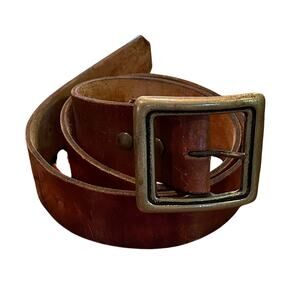 Vintage Rogue River Leather Co. Brown Leather Belt Brass Buckle, Western, Unisex
